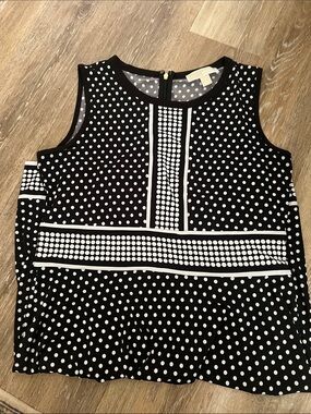 Michael Kors Black and White Polka Dot Sleeveless Top